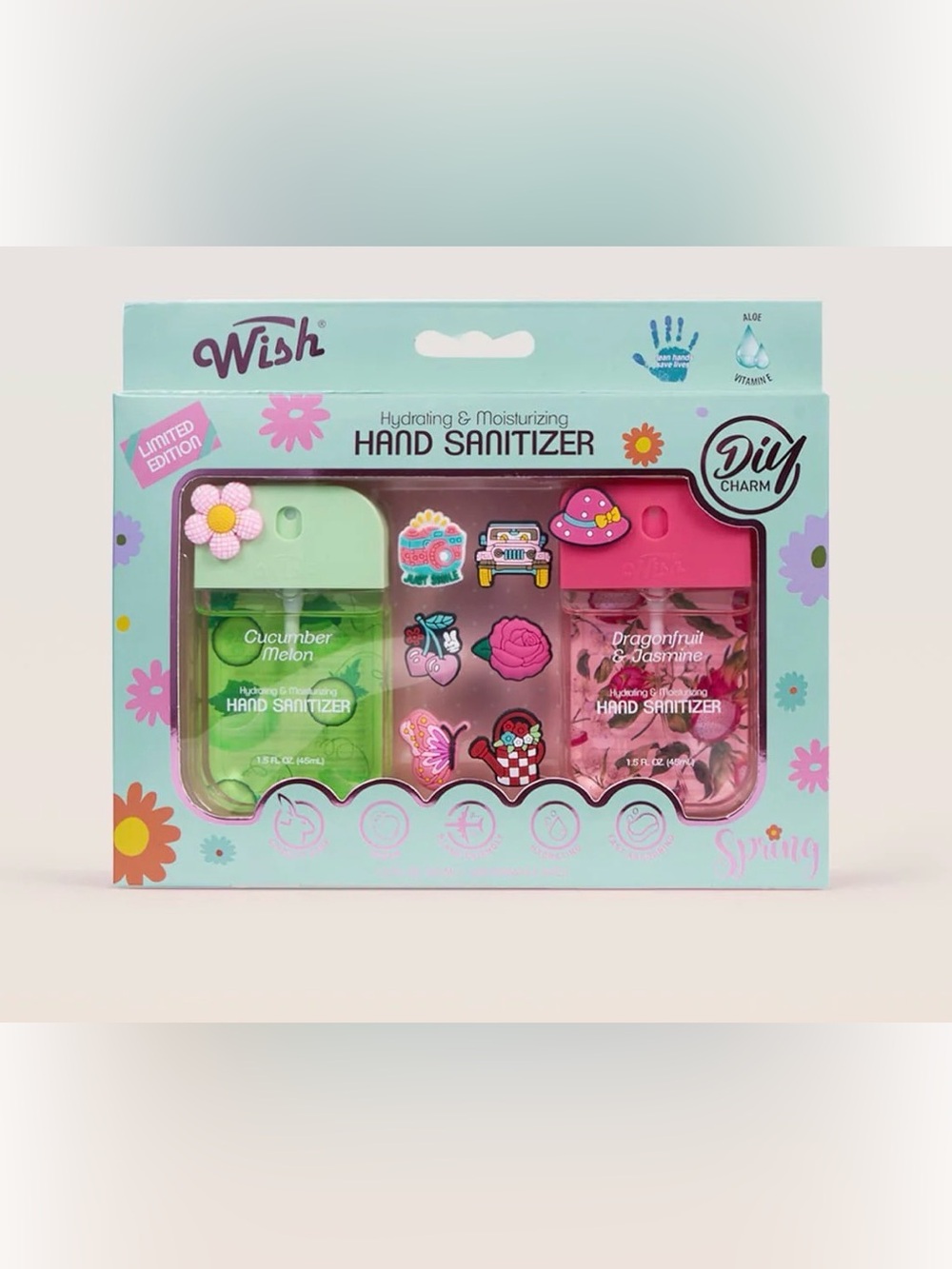 WISH 2 Hand Sanitizer Spray With Keychain Hole & 8 Charms